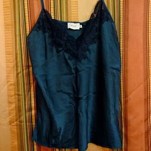 Ginia Blue 100% Silk Chemise with Lace Trim